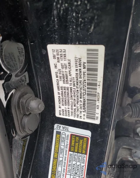 2012 Honda Cr-V Exl from USA, damaged, VIN 5J6RM4H77CL073724